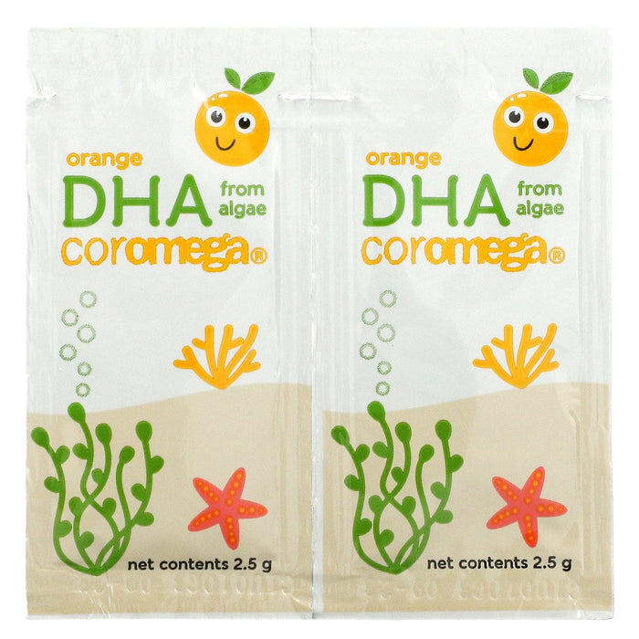 Coromega, DHA Algal Oil, Orange, 14 Single Serve Packets, 2.5 g Each - HealthCentralUSA
