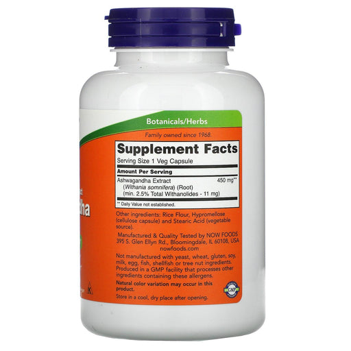 Now Foods, Standardized Extract Ashwagandha, 450 mg, 180 Veg Capsules - HealthCentralUSA