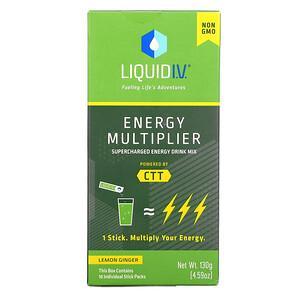 Liquid I.V., Energy Multiplier, Supercharged Energy Drink Mix, Lemon Ginger, 10 Stick Packs, 0.56 oz (16 g) Each - HealthCentralUSA