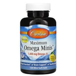 Carlson Labs, Maximum Omega Minis, Natural Lemon Flavor, 1,000 mg, 120 Mini Softgels - HealthCentralUSA