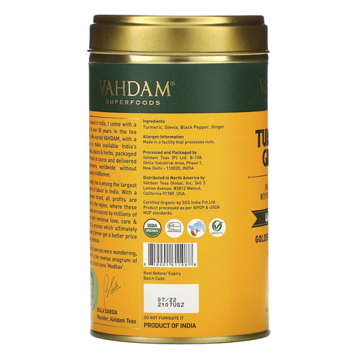 Vahdam Teas, Latte Mix, Turmeric Ginger, 3.53 oz (100 g) - HealthCentralUSA