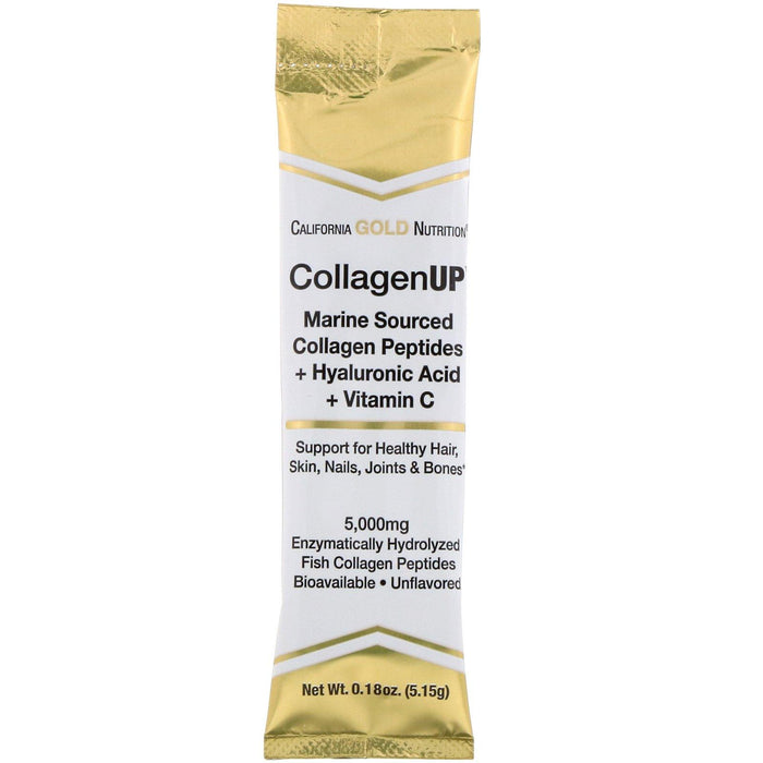 California Gold Nutrition, CollagenUp, Marine Hydrolyzed Collagen + Hyaluronic Acid + Vitamin C, Unflavored, 10 Packets, 0.18 oz (5.15 g) Each - HealthCentralUSA