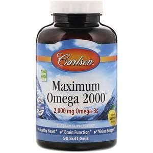 Carlson Labs, Maximum Omega 2000, Natural Lemon Flavor, 2,000 mg, 90 Soft Gels - HealthCentralUSA