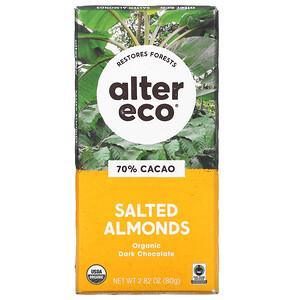 Alter Eco, Organic Dark Chocolate Bar, Salted Almonds, 70% Cacao, 2.82 oz (80 g) - HealthCentralUSA