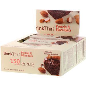 Think !, Protein & Fiber Bars, Chocolate Almond Brownie, 10 Bars, 1.41 oz (40 g) Each - HealthCentralUSA