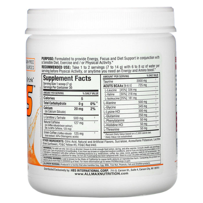 ALLMAX Nutrition, ACUTS, Amino-Charged Energy Drink, Orange, 7.4 oz (210 g) - HealthCentralUSA