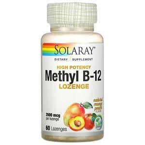 Solaray, High Potency Methyl B-12, Natural Mango Peach, 2,500 mcg, 60 Lozenges - HealthCentralUSA