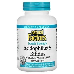 Natural Factors, Acidophilus & Bifidus, Double Strength, 10 Billion, 180 Capsules (Ice) - HealthCentralUSA