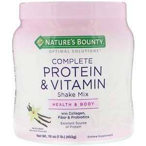 Nature's Bounty, Optimal Solutions, Complete Protein & Vitamin Shake Mix, Vanilla Bean, 16 oz (453 g) - HealthCentralUSA