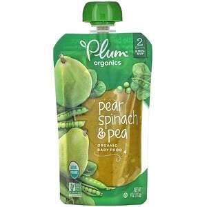 Plum Organics, Organic Baby Food, Stage 2, Pear, Spinach & Pea, 4 oz (113 g) - HealthCentralUSA