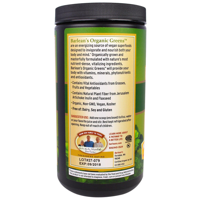 Barlean's, Greens, Powder Formula, Organic 8.47 oz (240 g) - HealthCentralUSA