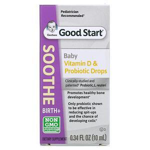 Gerber, Good Start, Soothe Baby Vitamin D & Probiotic Drops, Birth+, 0.34 fl oz (10 ml) - HealthCentralUSA