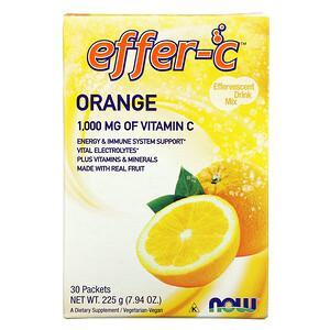 Now Foods, Effer-C, Effervescent Drink Mix, Orange, 1,000 mg, 30 Packets, 7.5 g (0.26 g) Each - HealthCentralUSA