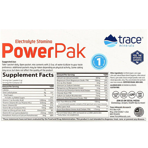 Trace Minerals Research, Electrolyte Stamina PowerPak, Tangerine, 30 Packets, 0.18 oz (5 g) Each - HealthCentralUSA