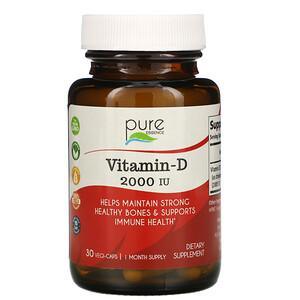 Pure Essence, Vitamin-D, 2,000 IU, 30 Vegi-Caps - HealthCentralUSA