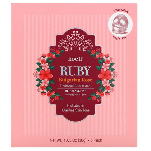 Koelf, Ruby Bulgarian Rose Hydrogel Beauty Face Mask Pack, 5 Sheets, 1.05 oz (30 g) Each - HealthCentralUSA