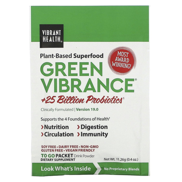 Vibrant Health, Green Vibrance +25 Billion Probiotics, Version 19.0, 15 Packets, 5.96 oz (168.9 g) - HealthCentralUSA