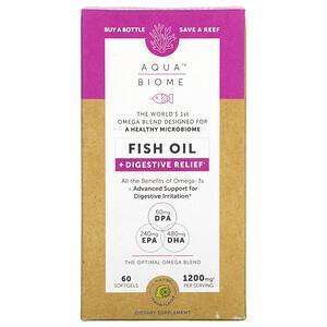 Enzymedica, Aqua Biome, Fish Oil + Digestive Relief, Lemon Flavor, 1,200 mg, 60 Softgels - HealthCentralUSA