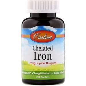 Carlson Labs, Chelated Iron, 27 mg, 250 Tablets - HealthCentralUSA