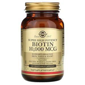 Solgar, Super High Potency Biotin, 10,000 mcg, 120 Vegetable Capsules - HealthCentralUSA