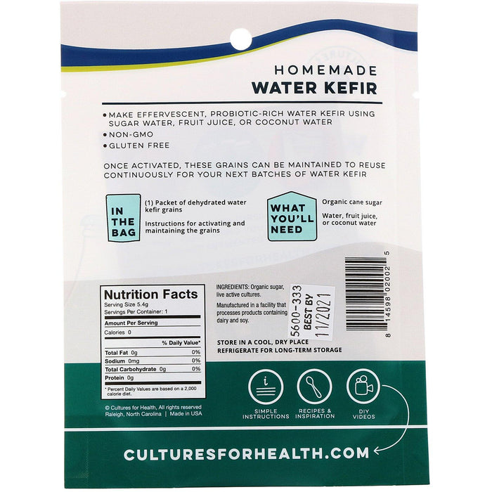 Cultures for Health, Water Kefir, 1 Packet, .19 oz (5.4 g) - HealthCentralUSA