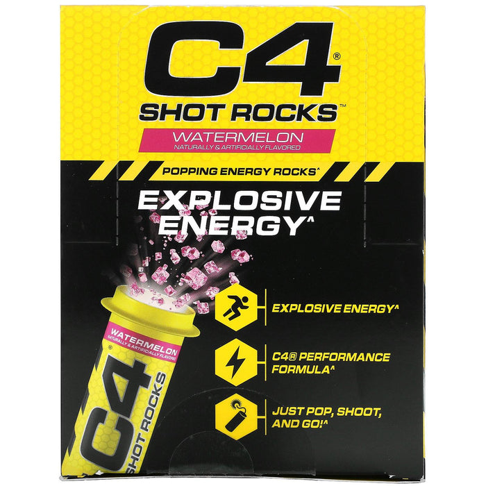 Cellucor, C4 Shot Rocks, Popping Energy Rocks, Watermelon, 12 Vials, 0.5 oz (15 g) Each - HealthCentralUSA