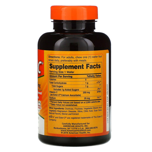 American Health, Ester-C, Orange , 250 mg, 125 Chewable Wafers - HealthCentralUSA