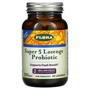 Flora, Super 5 Lozenge Probiotic, Raspberry, 2 Billion Cells, 60 Lozenges - HealthCentralUSA