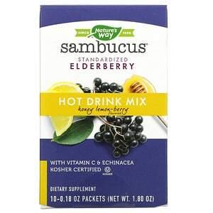 Nature's Way, Sambucus, Hot Drink Mix, Standardized Elderberry, Honey Lemon-Berry , 10 Packets (0.18 oz) Each - HealthCentralUSA