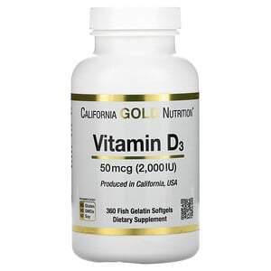 California Gold Nutrition, Vitamin D3, 50 mcg (2,000 IU), 360 Fish Gelatin Softgels - HealthCentralUSA