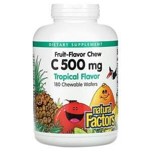 Natural Factors, Fruit-Flavor Chew Vitamin C, Tropical, 500 mg, 180 Chewable Wafers - HealthCentralUSA