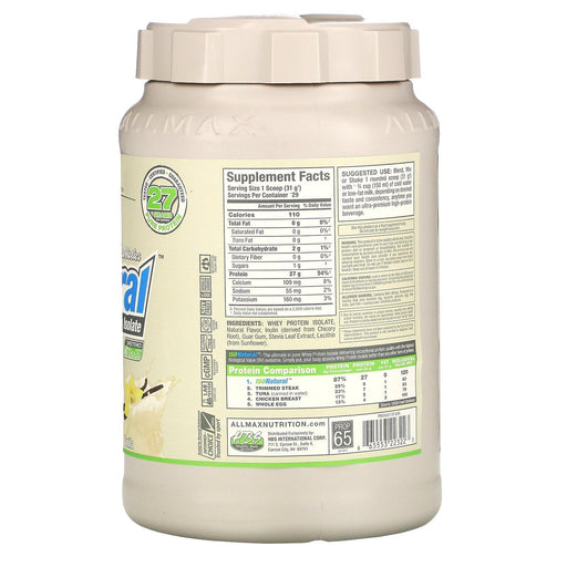 ALLMAX Nutrition, IsoNatural, Pure Whey Protein Isolate, Vanilla, 2 lbs (907 g) - HealthCentralUSA