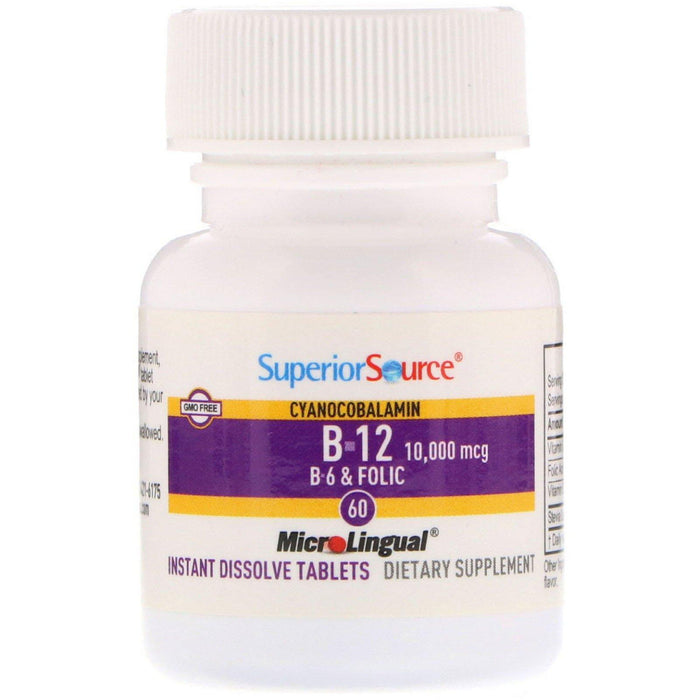 Superior Source, Extra Strength B-12, B-6 & Folic Acid, 10,000 mcg / 1,200 mcg, 60 MicroLingual Instant Dissolve Tablets - HealthCentralUSA
