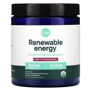 Ora, Renewable Energy, Performance Pre-Workout, Beet & Pomegranate, 0.44 lbs (200 g) - HealthCentralUSA