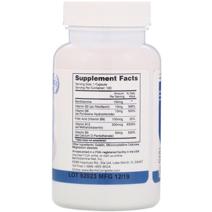 Benfotiamine Inc., Multi-B Benfotiamine Neuropathy Support Formula, 150 mg, 120 Capsules - HealthCentralUSA