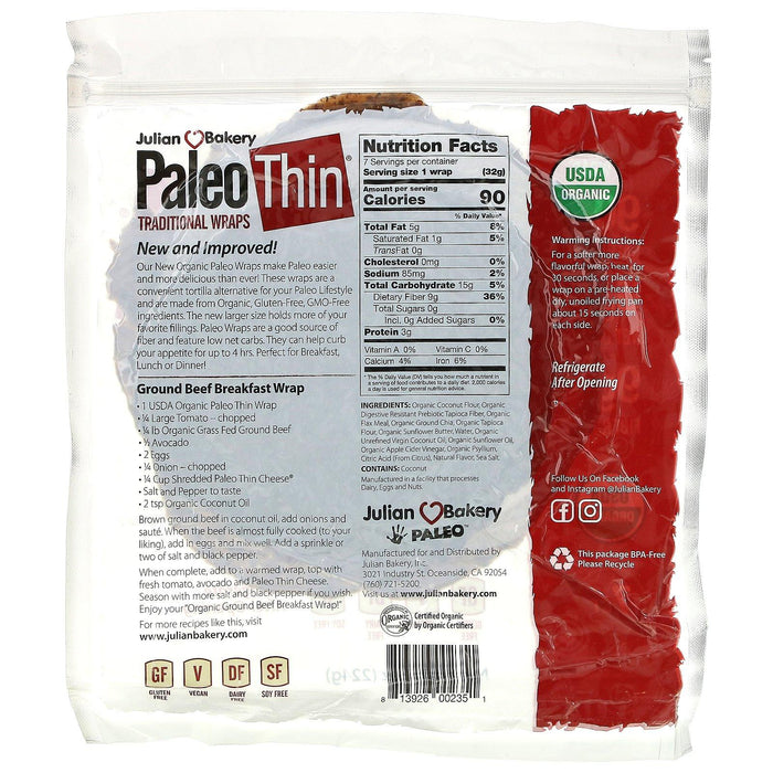 Julian Bakery, Organic Paleo Wraps, 7 Wraps, 7.7 oz (224 g) - HealthCentralUSA