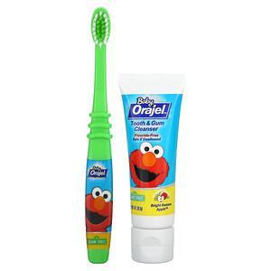 Orajel, Elmo Tooth & Gum Cleanser, Fluoride-Free, 3-24 Months, Bright Banana Apple, 1 oz (28.3 g) - HealthCentralUSA