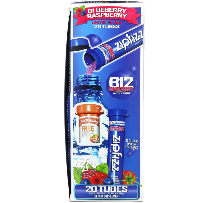 Zipfizz, Healthy Sports Energy Mix with Vitamin B12, Blueberry Raspberry, 20 Tubes, 0.39 oz (11 g) Each