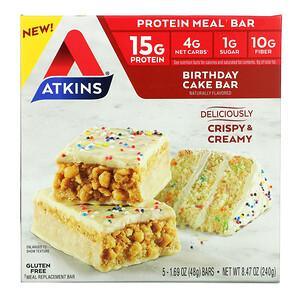Atkins, Protein Meal Bar, Birthday Cake Bar, 5 Bars, 1.69 oz (48 g) Each - HealthCentralUSA