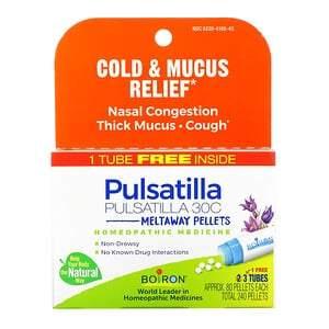 Boiron, Pulsatilla, Cold & Mucus Relief, Meltaway Pellets, 30C, 3 Tubes, 80 Pellets Each - HealthCentralUSA