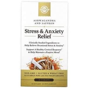 Solgar, Stress & Anxiety Relief, Ashwagandha and Saffron, 30 Tablets - HealthCentralUSA