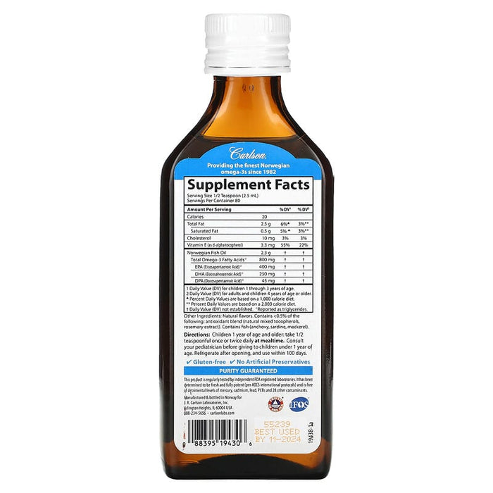 Carlson, Kids Norwegian, The Very Finest Fish Oil, Just Peachie, 800 mg, 6.7 fl oz (200 ml)