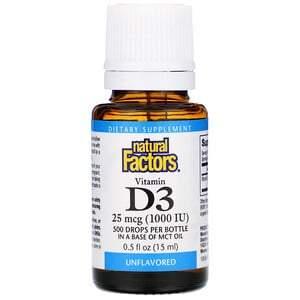 Natural Factors, Vitamin D3 Drops, Unflavored, 25 mcg (1,000 IU), 0.5 fl oz (15 ml) - HealthCentralUSA