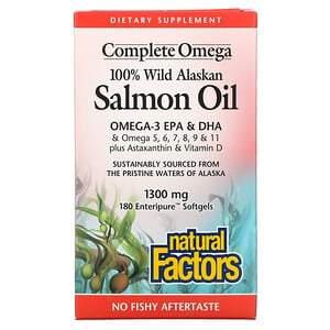 Natural Factors, 100% Wild Alaskan Salmon Oil, 1300 mg , 180 Enteripure Softgels - HealthCentralUSA