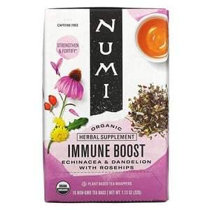 Numi Tea, Organic, Immune Boost, Caffeine Free, 16 Non-GMO Tea Bags, 1.13 oz (32 g) - HealthCentralUSA