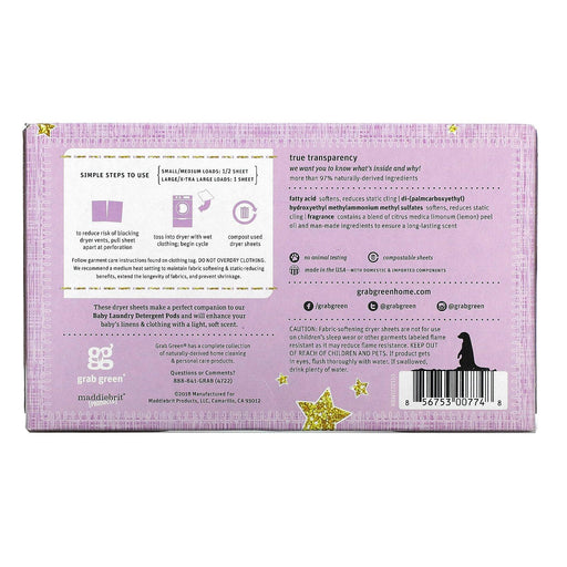 Grab Green, Dryer Sheets, Baby, 5+ Months, Dreamy Rosewood with Essential Oils, 80 Compostable Sheets - HealthCentralUSA