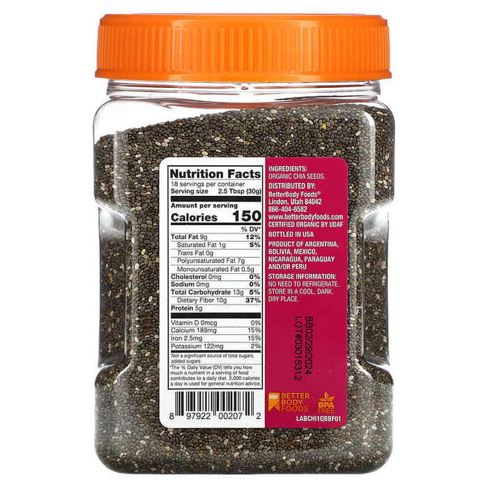 BetterBody Foods, Organic Chia Seeds, 20 oz (567 g)