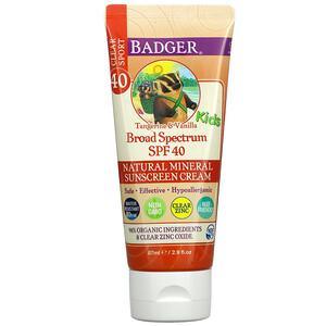 Badger Company, Clear Sport, Kids, Natural Mineral Sunscreen Cream, SPF 40, Tangerine & Vanilla, 2.9 fl oz (87 ml) - HealthCentralUSA