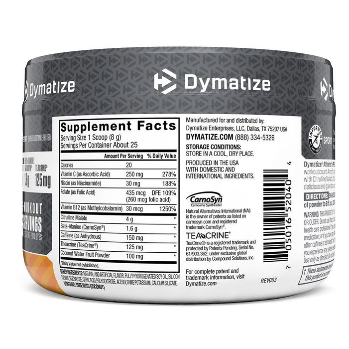 Dymatize Nutrition, Athlete's Pre, Pre-Workout, Orange Pineapple, 7.05 oz (200 g) - HealthCentralUSA