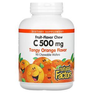 Natural Factors, Fruit-Flavor Chew Vitamin C, Tangy Orange, 500 mg, 90 Chewable Wafers - HealthCentralUSA